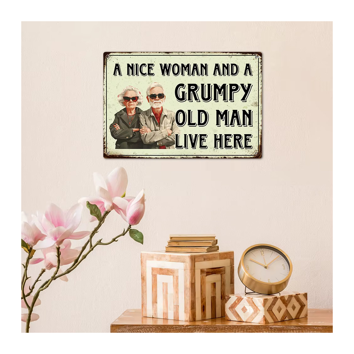 Putuo Decor Vintage Metallblechschild Wandkunst Porträt einer Frau und eines Mannes in Querformat, mehrfarbig - Bild 5
