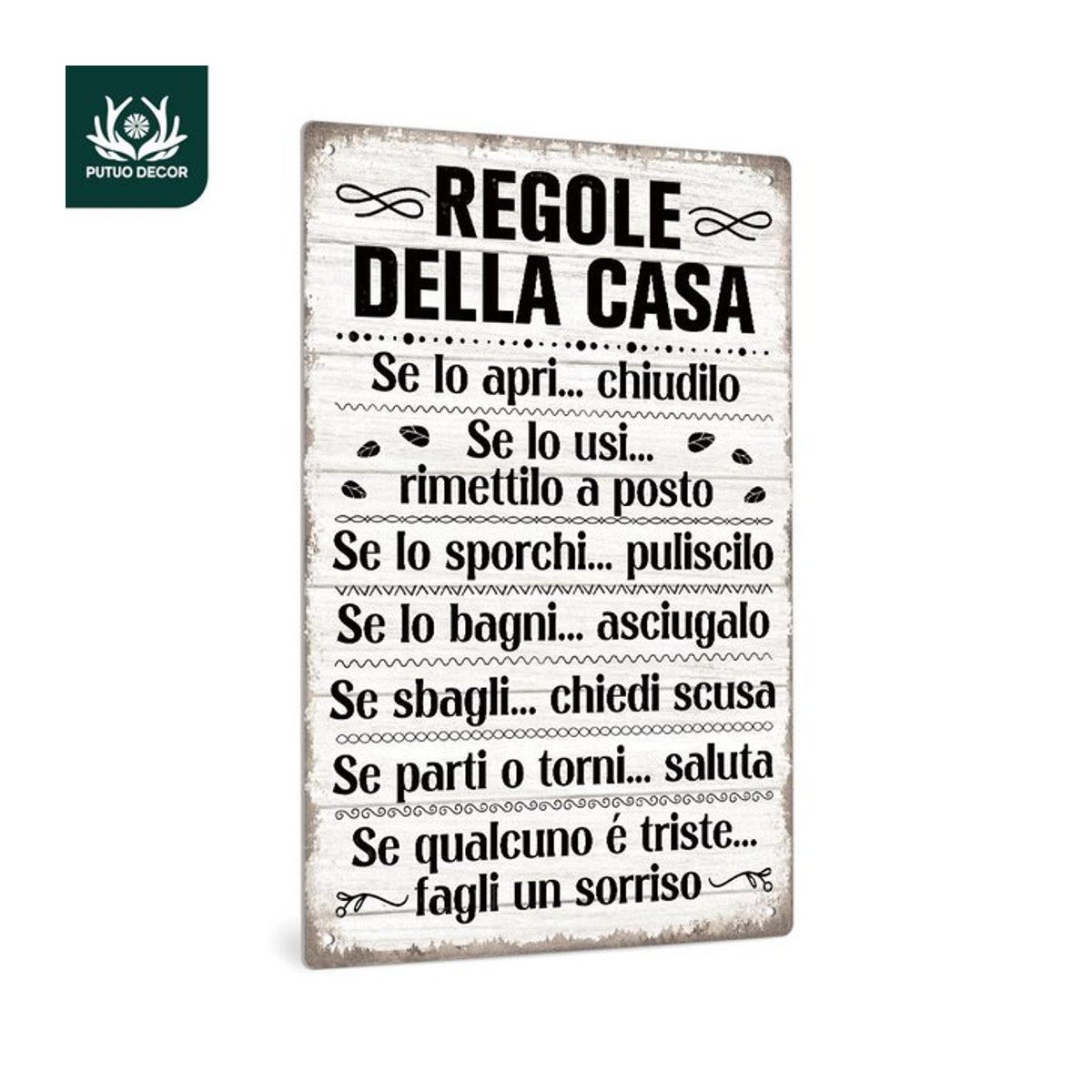 Putuo Decor Vintage Metallschild Casa House Rules Wanddekoration Weiß, B: 20 cm, H: 30 cm (7,9 x 11,8 Zoll) - Bild 1