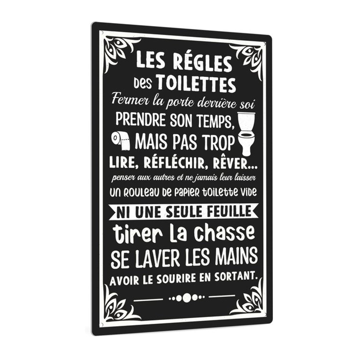 Putuo Decor Vintage Metallschild Les Regles Des Toilettes Wandkunst für Badezimmer und Waschraum, Schwarz, B: 20 cm, H: 30 cm - Bild 1