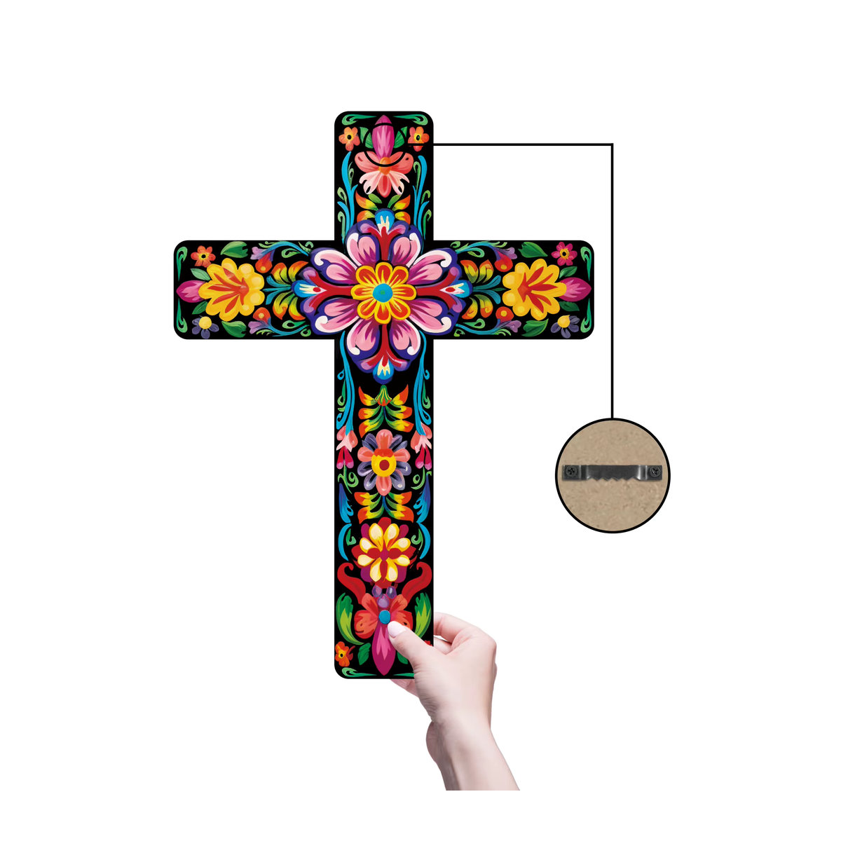 Putuo Decor Wandkreuz aus Holz im mexikanischen Stil mit floralem Design, mehrfarbig - Bild 2