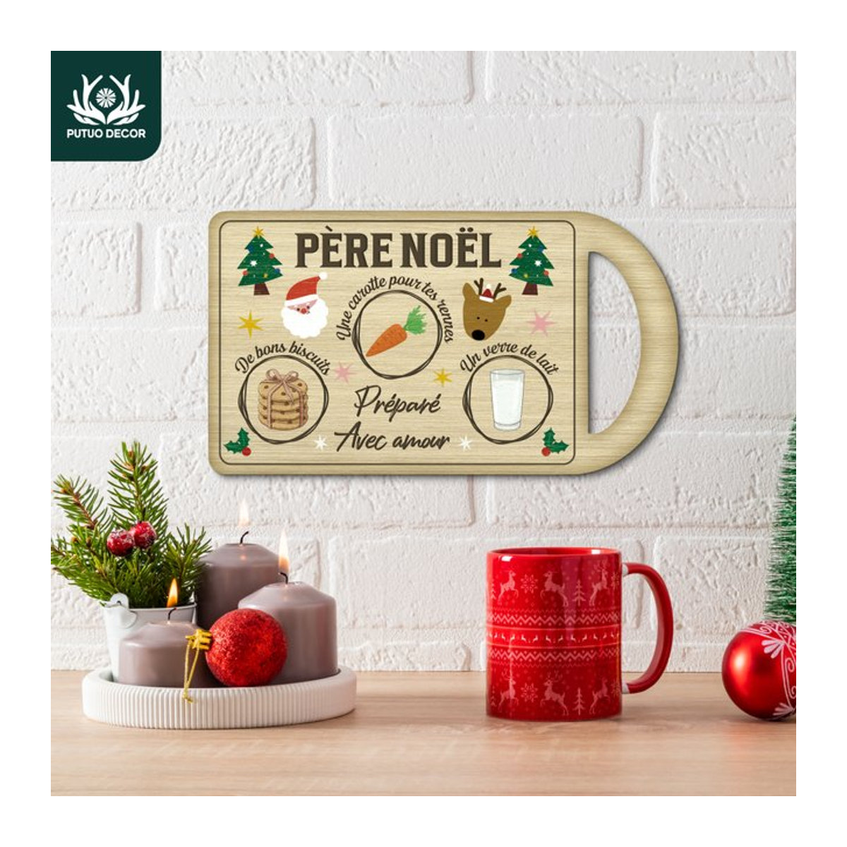 Putuo Decor Weihnachts-Holzschild Wanddeko Père Noël im Landhausstil, mehrfarbig - Bild 1