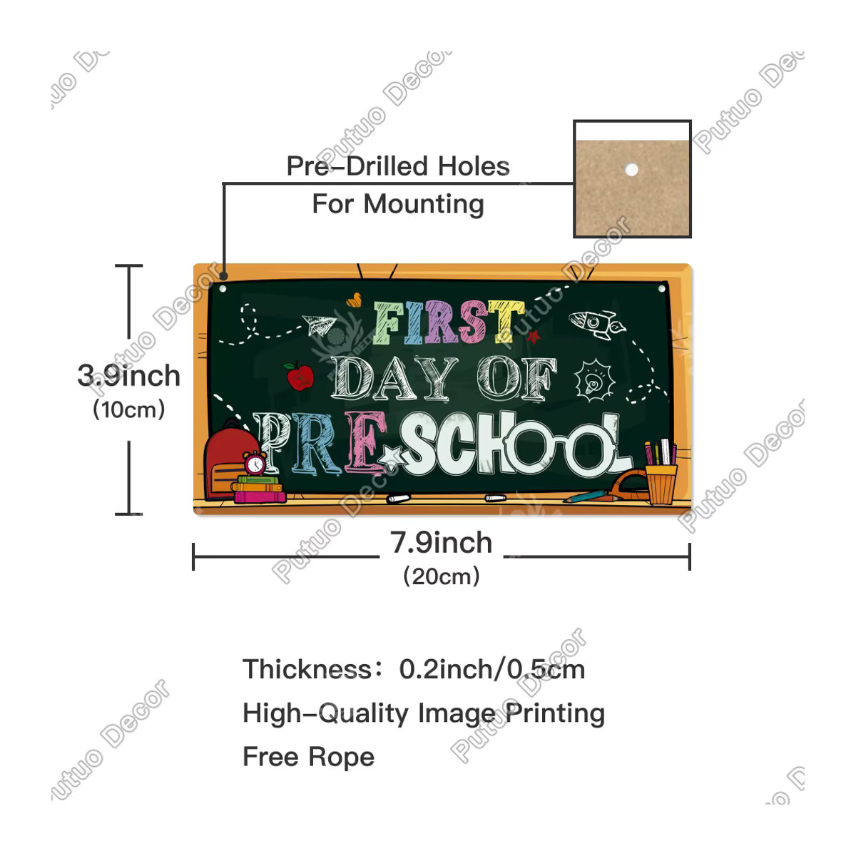 Putuo Dekor Holzschild Erster Tag der Vorschule Hängende Wanddekoration für Kinder Mehrfarbig Rechteckig - Bild 2