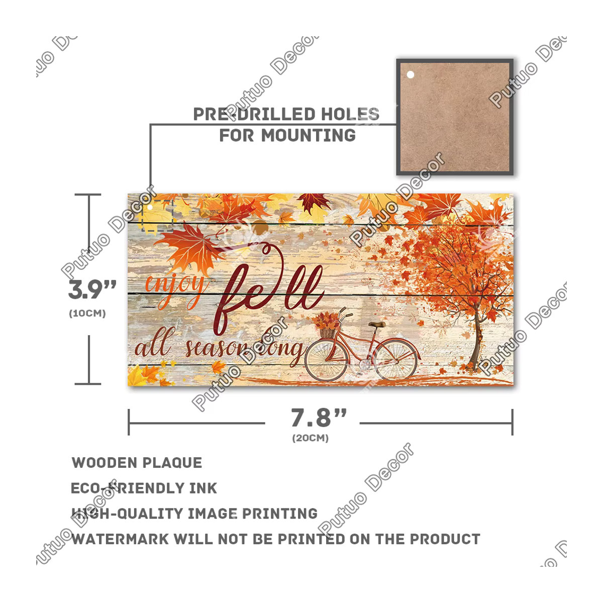 Putuo Dekor Holzschild Hallo Herbst als hängende Wanddekoration im Landhausstil, mehrfarbig, rechteckig - Bild 2