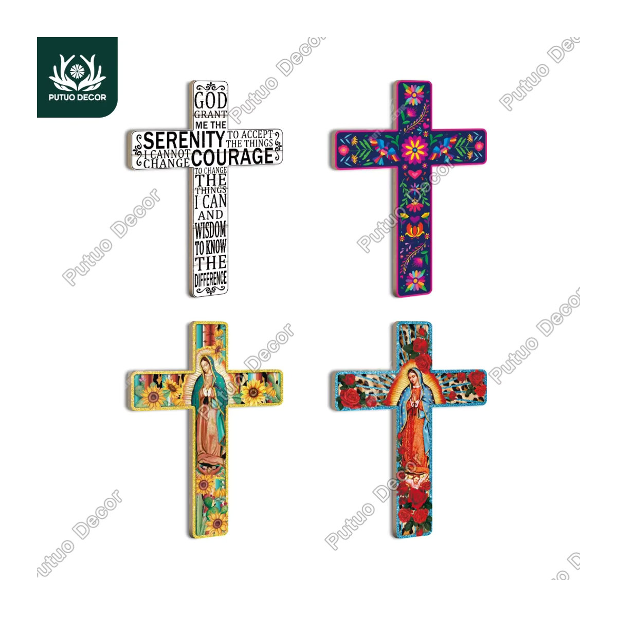 Putuo Dekor Mexikanisches Kruzifix aus Holz als Wanddeko mit Madonna-Motiv, mehrfarbig, B: 40,39 cm, H: 30 cm - Bild 3