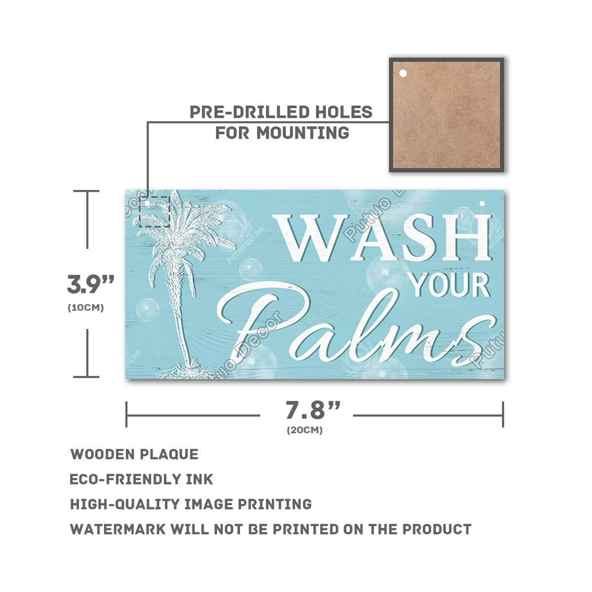 Putuo Dekor Rustikale Holz-Wanddekoration für das Badezimmer Lustiges Toiletten-Schild im Landhausstil Weiß Rechteckig - Bild 2