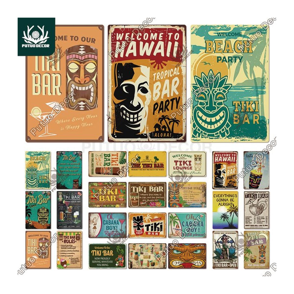 Putuo Dekor Tiki Bar Metallschild Vintage Wanddekoration für Strandhaus und Pub, mehrfarbig, B: 20 cm, H: 30 cm - Bild 1