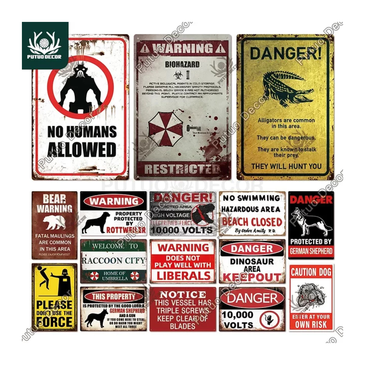 Putuo Dekor Vintage Metall Schild Warnung Retro Zinn Plakette Wanddekoration mehrfarbig B/H: 20 x 30 cm - Bild 1