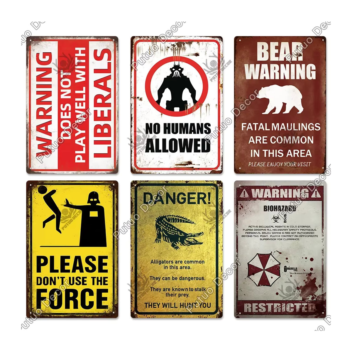 Putuo Dekor Vintage Metall Schild Warnung Retro Zinn Plakette Wanddekoration mehrfarbig B/H: 20 x 30 cm - Bild 2