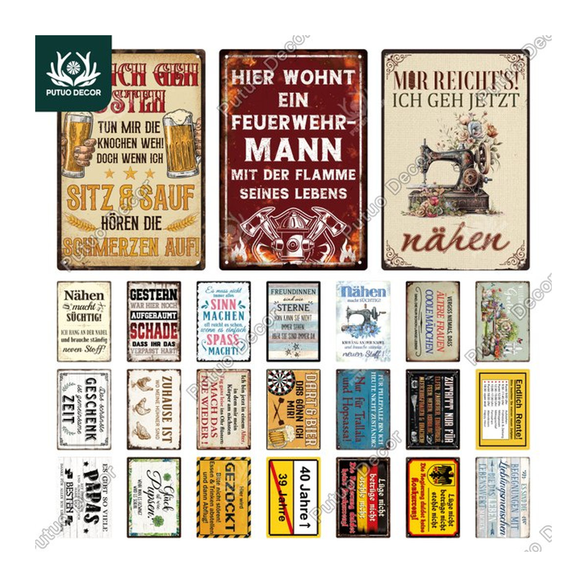Putuo Dekor Vintage Metallschild mit deutscher Typografie zur Wandmontage, B: 20 x H: 30 cm, mehrfarbig - Bild 1