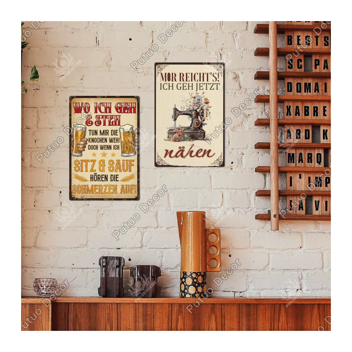 Putuo Dekor Vintage Metallschild mit deutscher Typografie zur Wandmontage, B: 20 x H: 30 cm, mehrfarbig - Bild 2