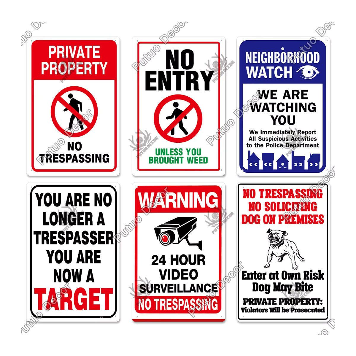 Putuo Dekor Warnschild Metall Kein Betreten und Videoüberwachung Wandkunst Plakette in Weiß, B: 20,32 cm, H: 30 cm - Bild 2