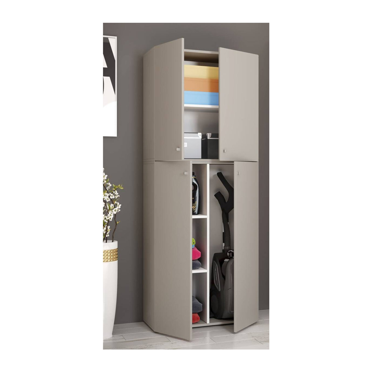 Putzschrank Lona XXL von VCM in Grau und Weiß mit verstellbaren Regalböden B/H/T: 70 x 182 x 39 cm - Bild 2