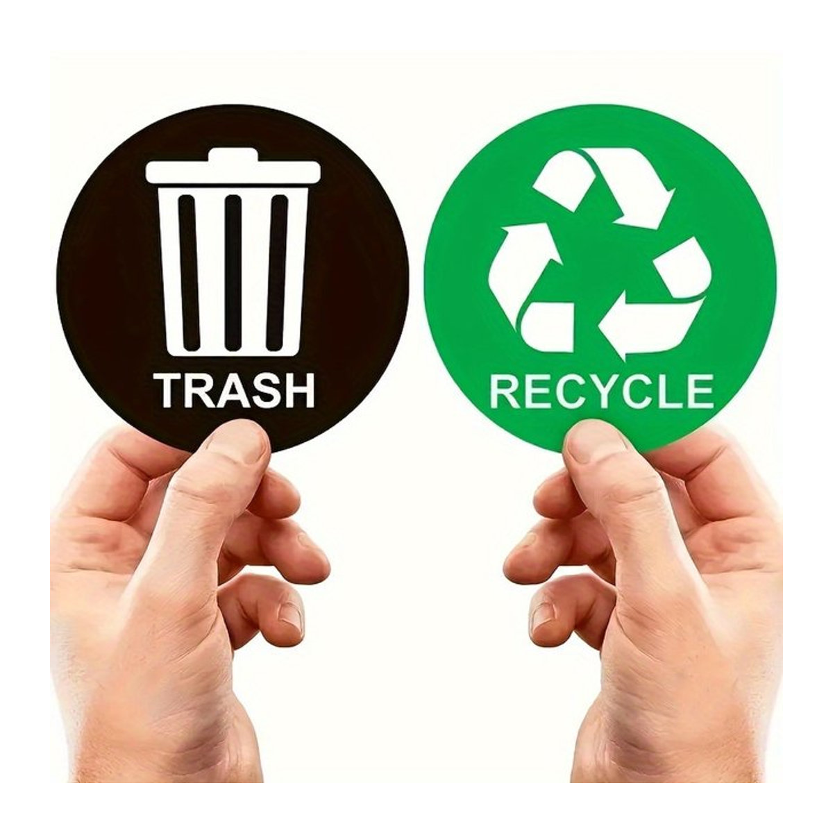PVC-Recycling-Mülleimer-Aufkleber aus Vinyl, runde Etiketten für Behälter und Mülltonnen, mehrfarbig, Durchmesser: 12,7 cm - Bild 1