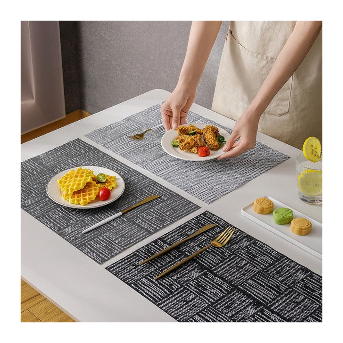 PVC Woven Tischset Tabletex rutschfeste Platzmatte grau - Bild 1