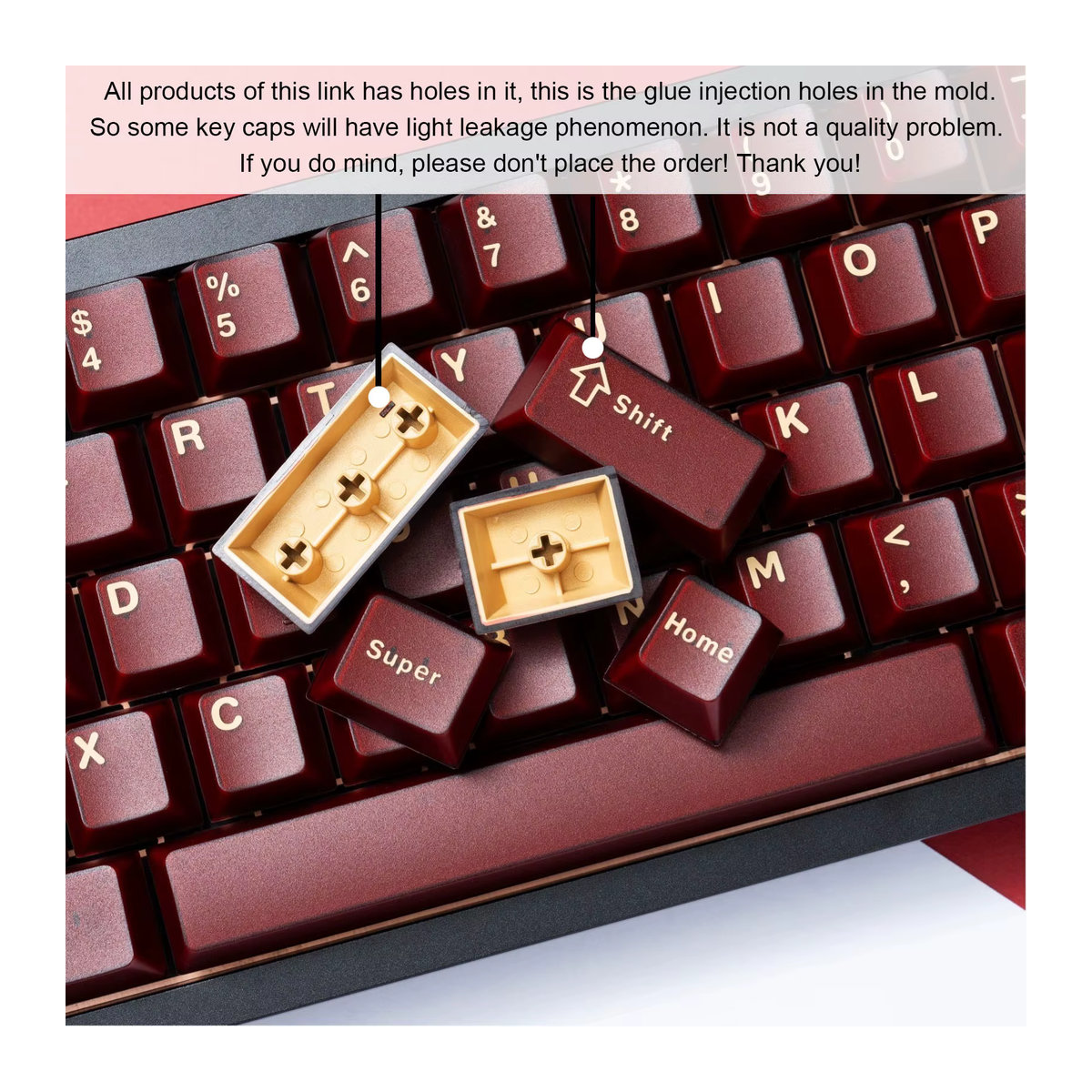 Pyga Red Double Shot Translucent Keycaps Cherry Profile: 118 halbtransparente ABS-Tastenkappen in Rot für Cherry MX Switches - Bild 4
