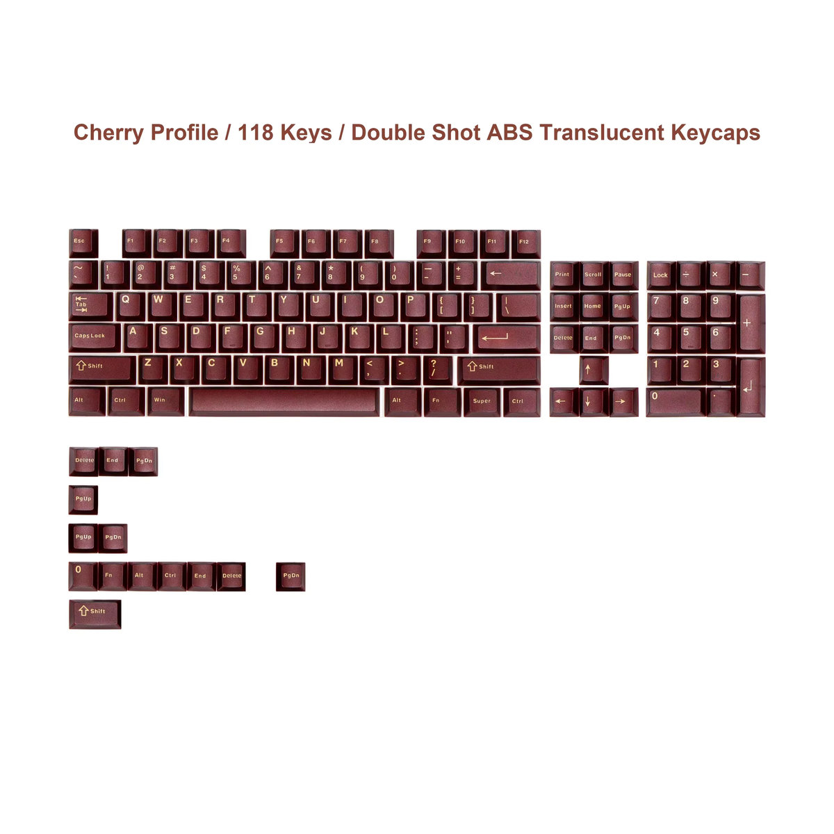 Pyga Red Double Shot Translucent Keycaps Cherry Profile: 118 halbtransparente ABS-Tastenkappen in Rot für Cherry MX Switches - Bild 5