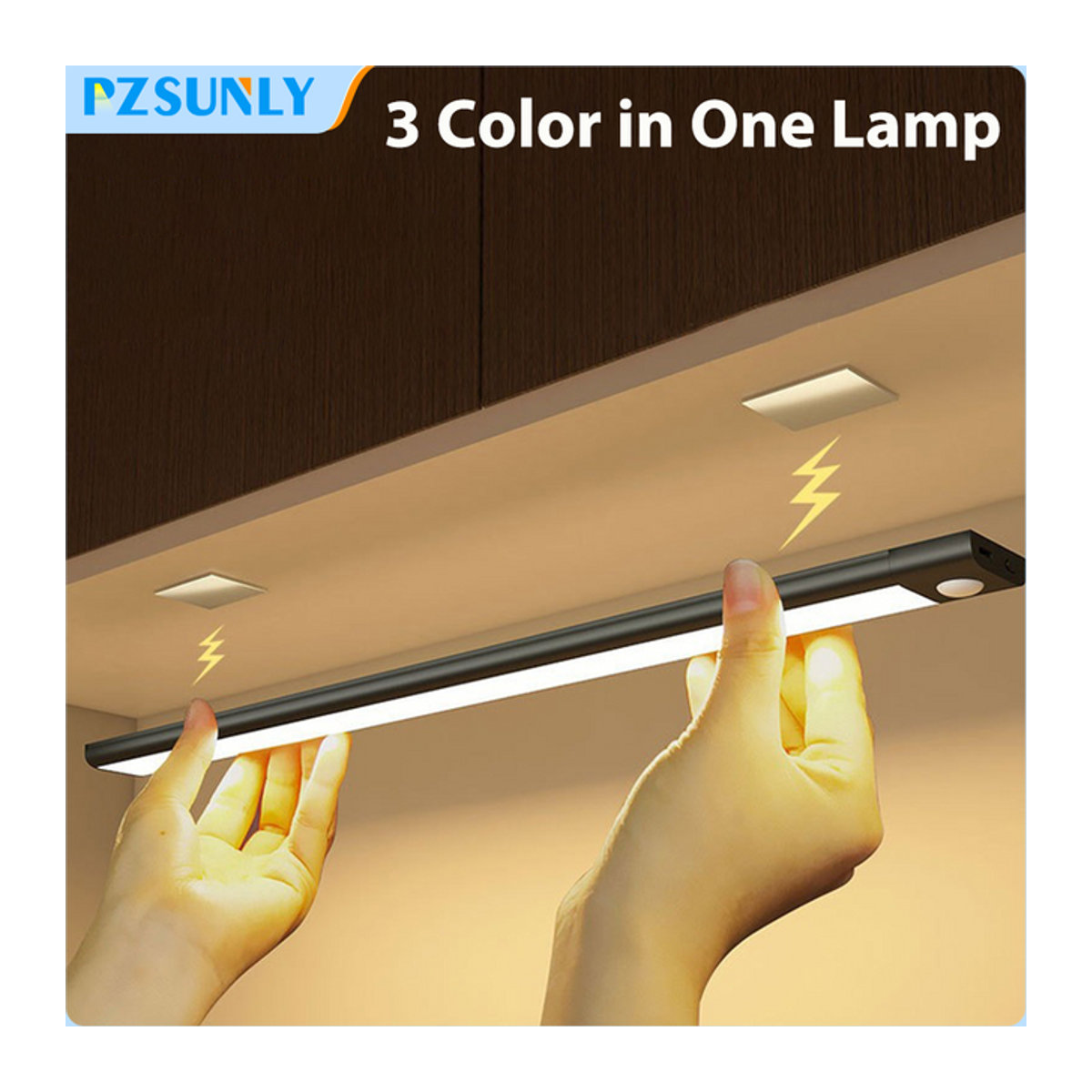 Pzsunly Kabelloses LED Nachtlicht mit Bewegungssensor, USB aufladbare Schrankbeleuchtung für Küche und Garderobe, minimalistisches Design - Bild 1