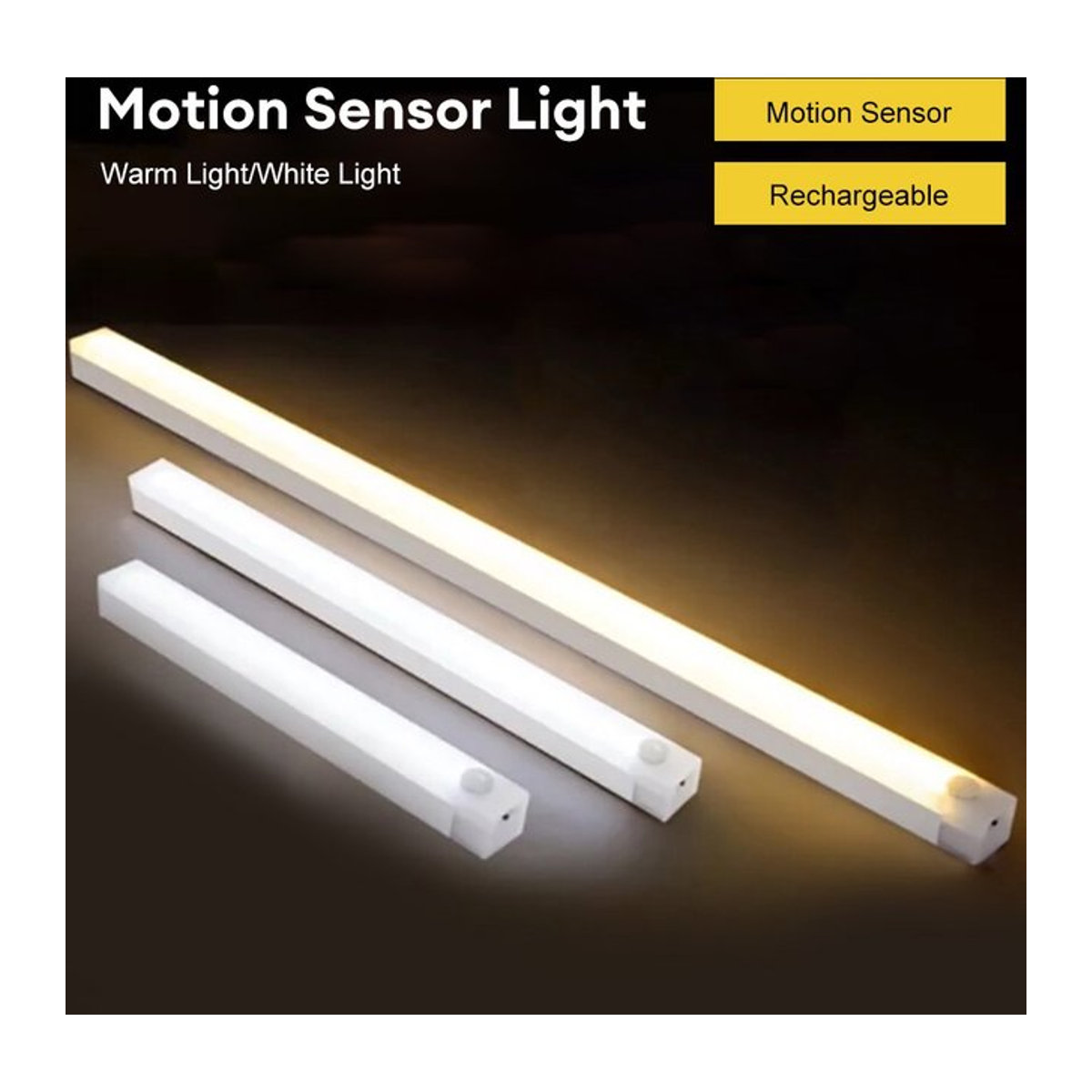 Pzsunly LED Bar Licht mit Bewegungssensor, drahtlose Möbelbeleuchtung in Weiß, Warmweiß, minimalistisches Design für Küchenschrank und Kleiderschrank - Bild 1