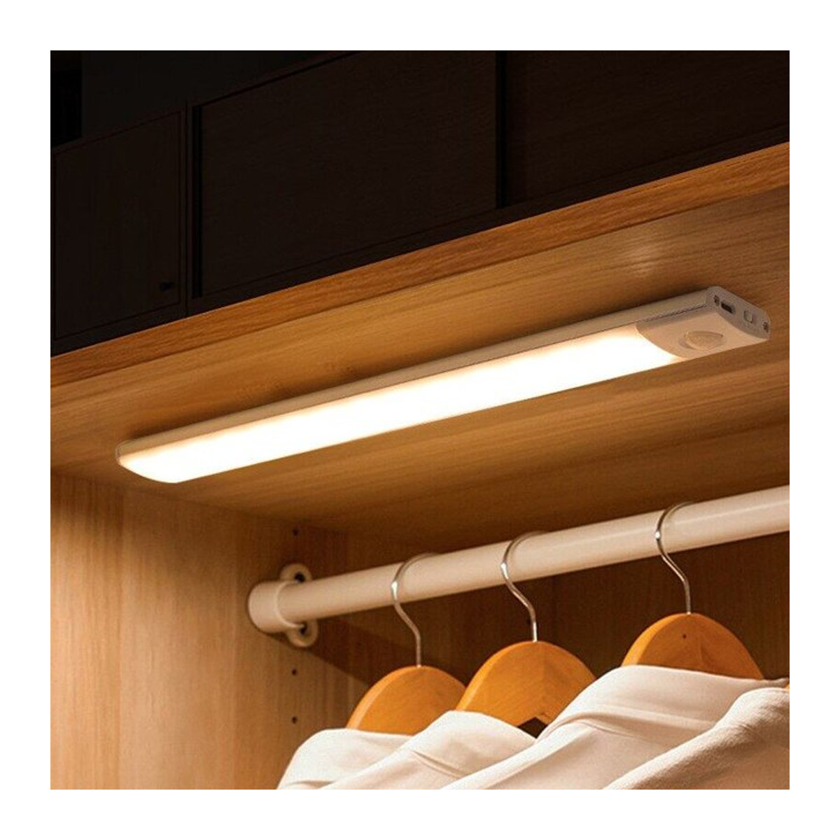 Pzsunly LED-Barlicht mit Bewegungsmelder, USB wiederaufladbare Schrankleuchte in Weiß für Küche und Kleiderschrank - Bild 1