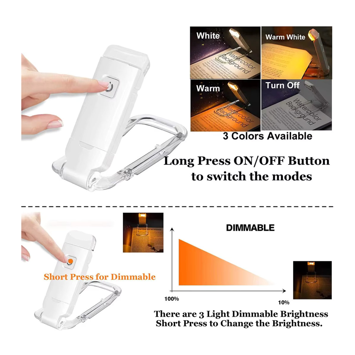 Pzsunly LED USB wiederaufladbares Leselicht mit Augenschutz, minimalistisches Clip-Nachtlicht für Bücher und Schreibtisch - Bild 2