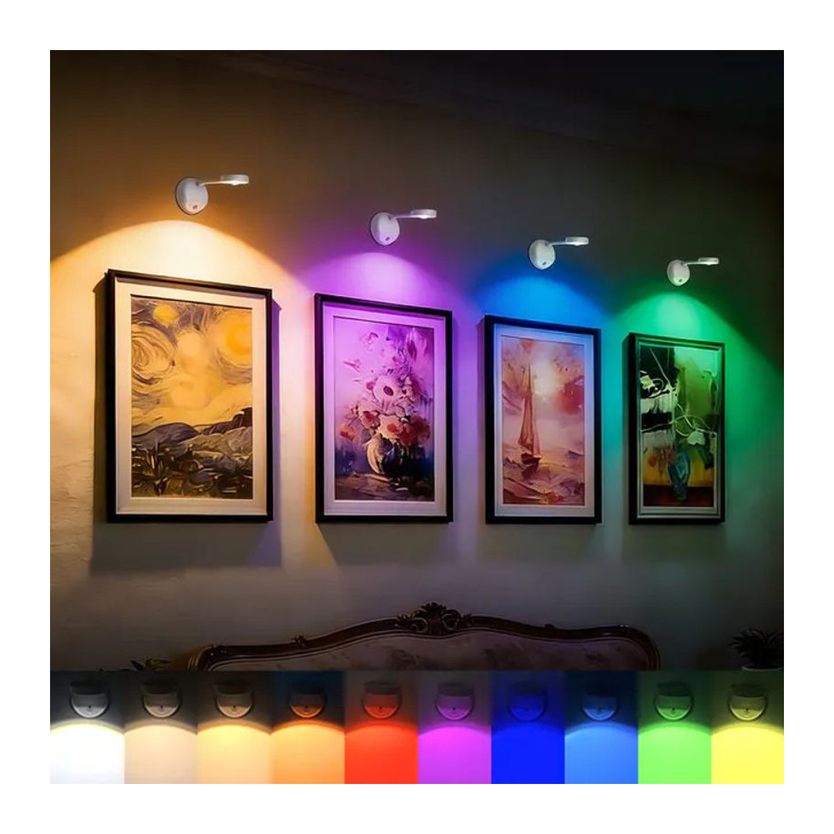 Pzsunly RGB LED Wandleuchte mit Bewegungssensor, wiederaufladbare magnetische Wandlampe in Weiß, dimmbar mit 16 Farben und Fernbedienung für Treppenhaus, Schlafzimmer und Flur - Bild 1