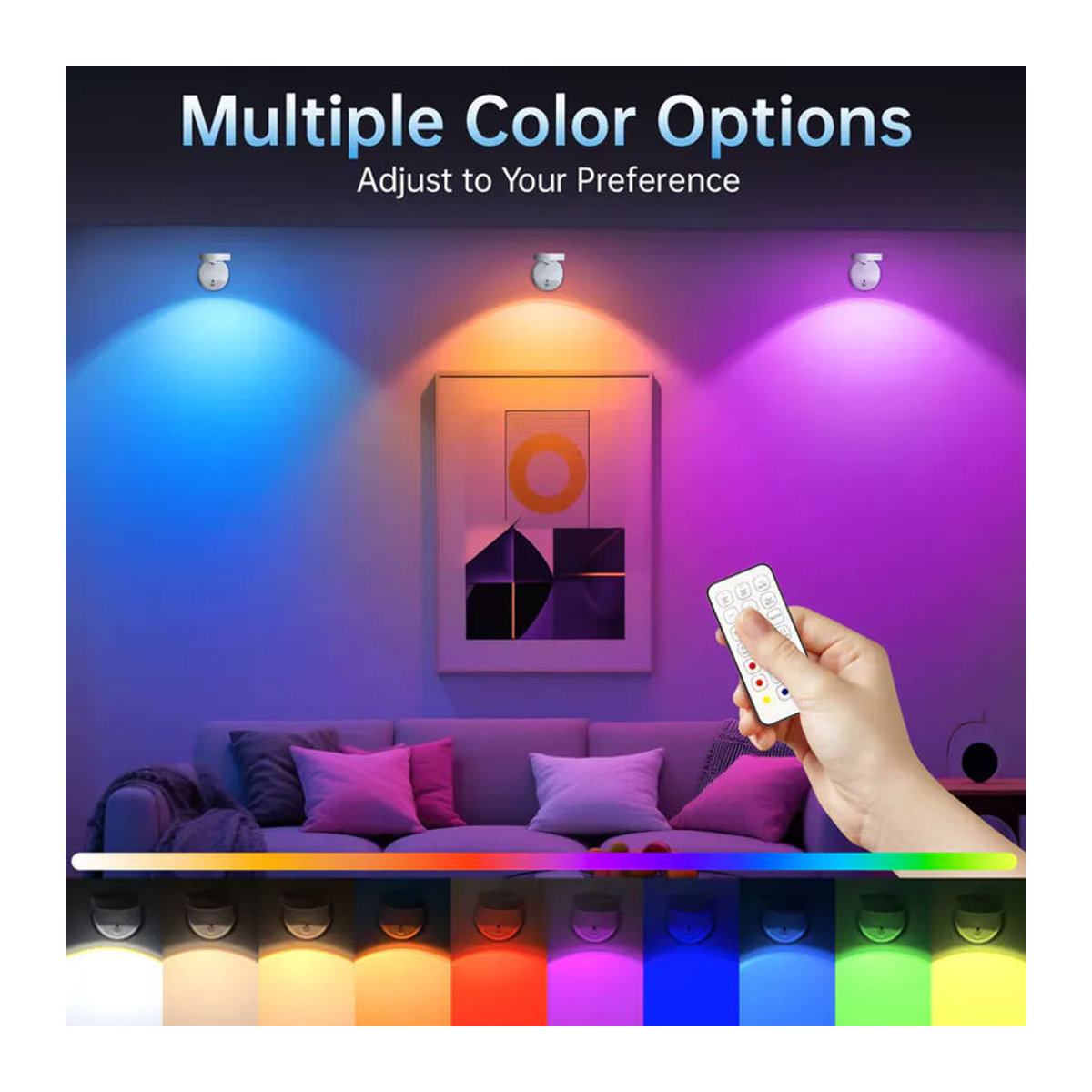 Pzsunly RGB LED Wandleuchte mit Bewegungssensor, wiederaufladbare magnetische Wandlampe in Weiß, dimmbar mit 16 Farben und Fernbedienung für Treppenhaus, Schlafzimmer und Flur - Bild 2