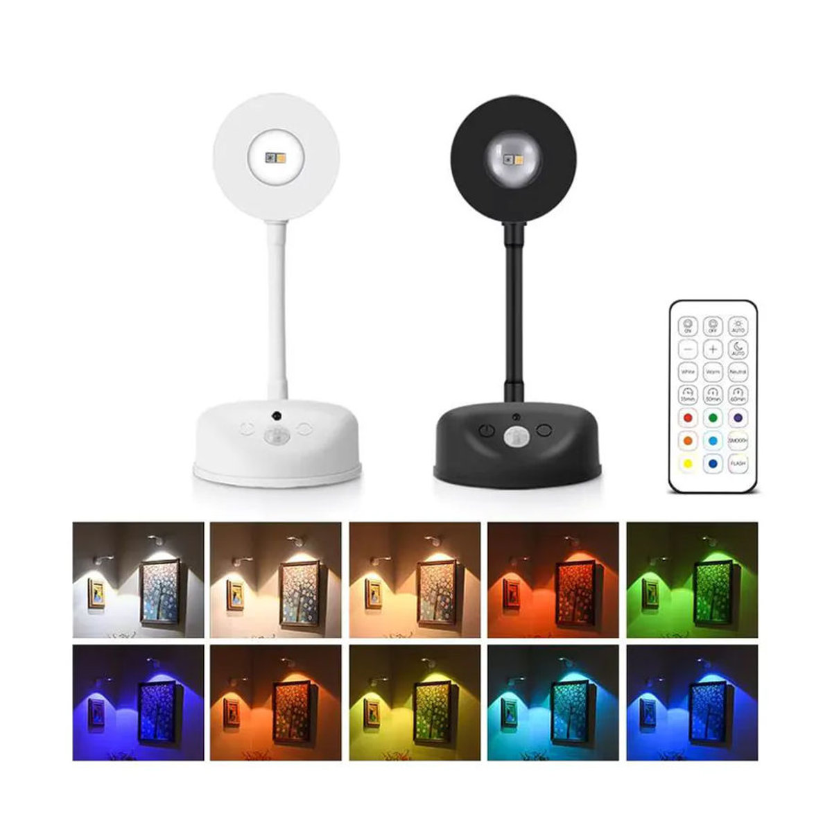 Pzsunly RGB LED Wandleuchte mit Bewegungssensor, wiederaufladbare magnetische Wandlampe in Weiß, dimmbar mit 16 Farben und Fernbedienung für Treppenhaus, Schlafzimmer und Flur - Bild 7
