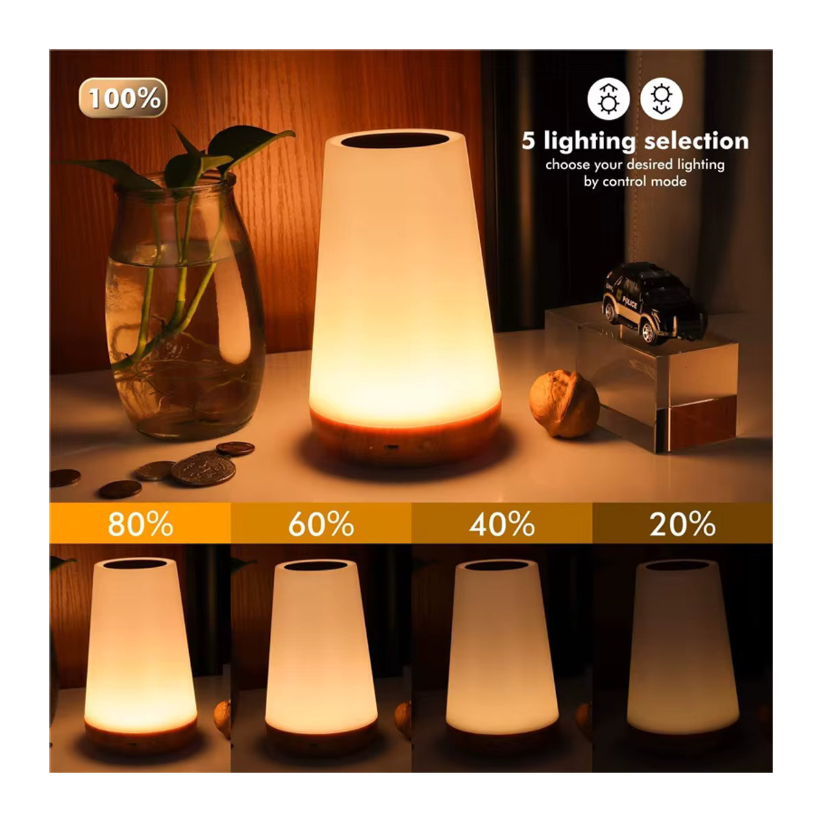Pzsunly RGB Tischlampe mit 13 Farben, Touch-Dimmer und Fernbedienung, wiederaufladbare tragbare Nachttischlampe in Bunt, minimalistisches Design - Bild 2