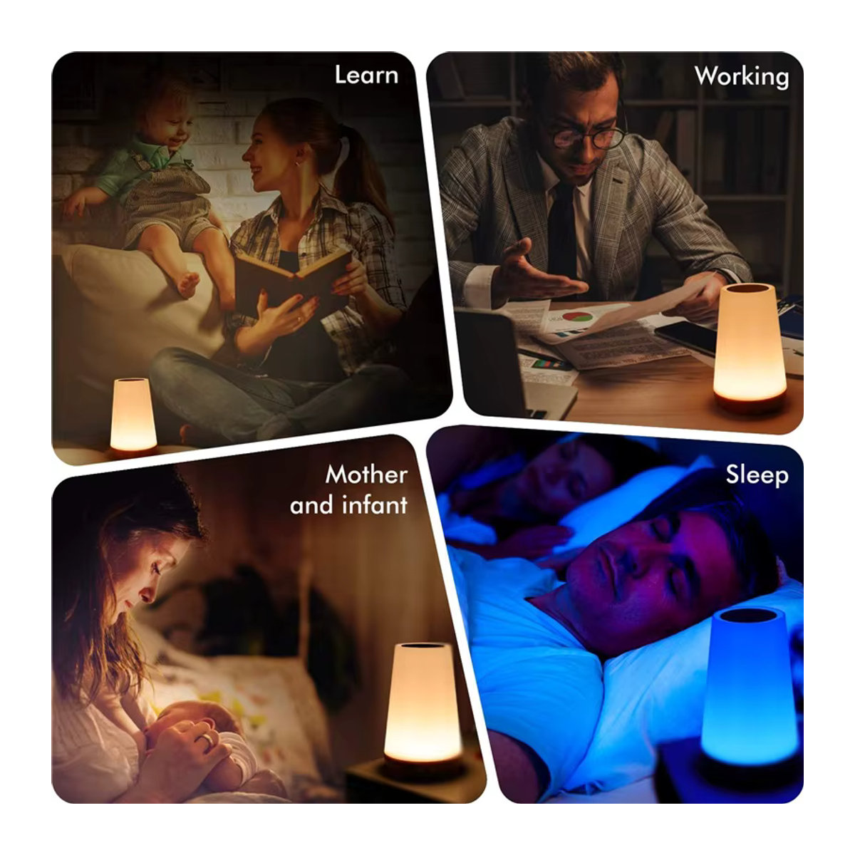 Pzsunly RGB Tischlampe mit 13 Farben, Touch-Dimmer und Fernbedienung, wiederaufladbare tragbare Nachttischlampe in Bunt, minimalistisches Design - Bild 4