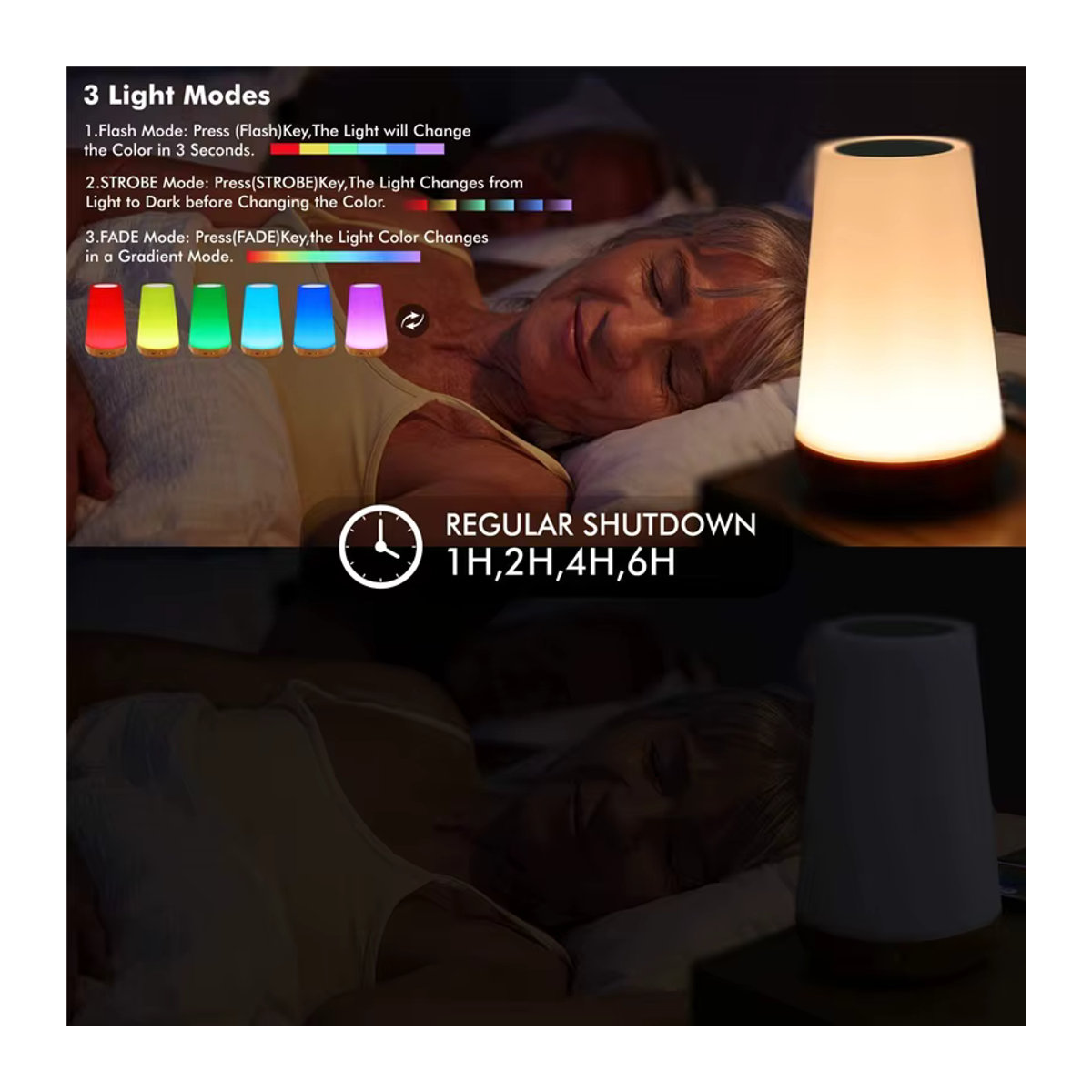 Pzsunly RGB Tischlampe mit 13 Farben, Touch-Dimmer und Fernbedienung, wiederaufladbare tragbare Nachttischlampe in Bunt, minimalistisches Design - Bild 5