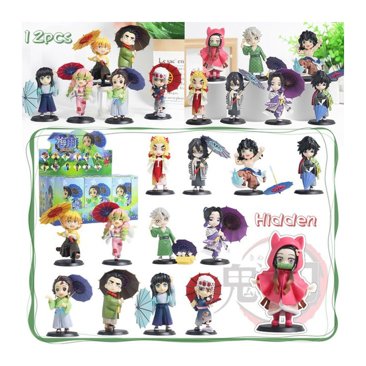 Q-Plum Rain Series Demon Slayer Blind Box Mini-Figuren aus Kunststoff, Kimetsu No Yaiba Sammelfiguren in Mehrfarbig, Desktop-Dekoration - Bild 1