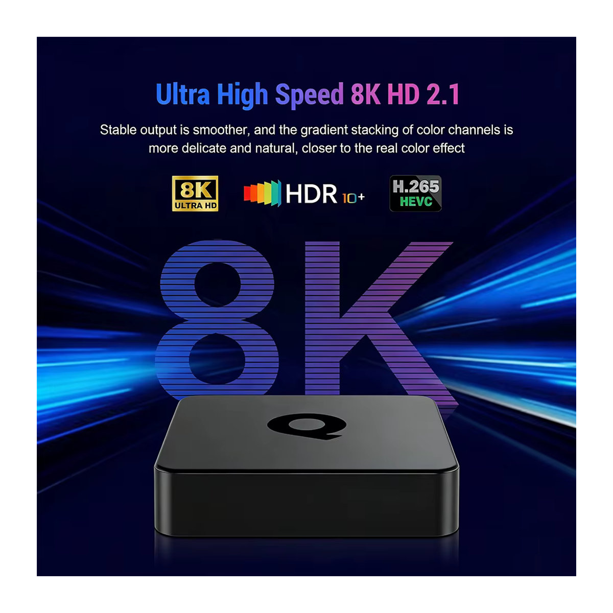 Q1 Smart TV Box Android 16 Streaming Media Player mit 8 GB RAM und 128 GB Speicher, Allwinner H313, Bluetooth 6.0, Netflix und Google Assistant, Schwarz - Bild 2