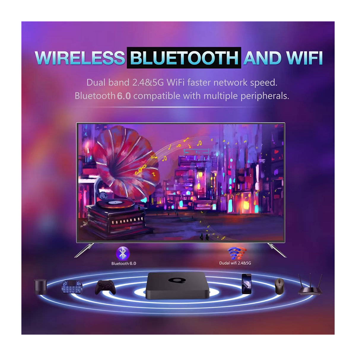 Q1 Smart TV Box Android 16 Streaming Media Player mit 8 GB RAM und 128 GB Speicher, Allwinner H313, Bluetooth 6.0, Netflix und Google Assistant, Schwarz - Bild 4