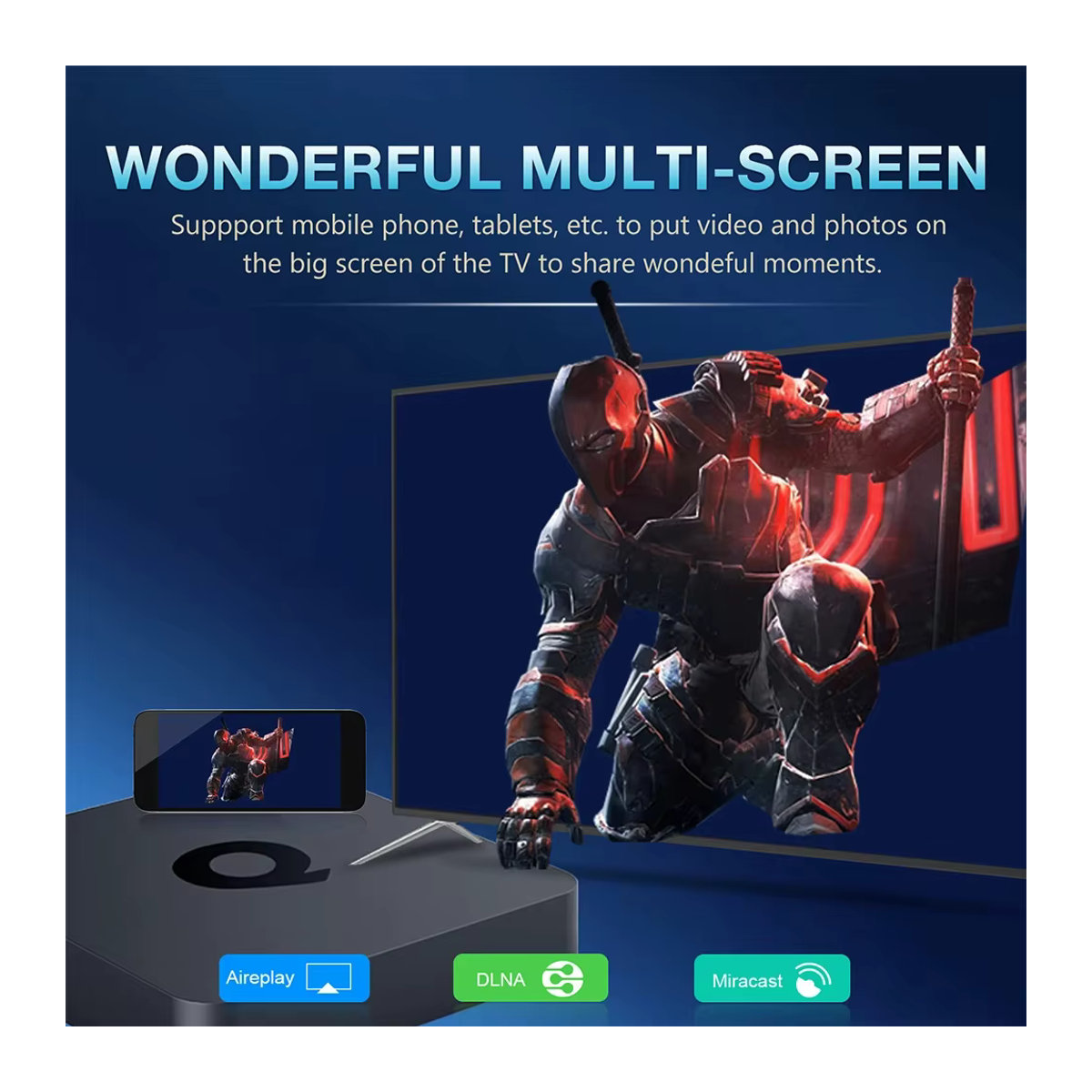 Q1 Smart TV Box Android 16 Streaming Media Player mit 8 GB RAM und 128 GB Speicher, Allwinner H313, Bluetooth 6.0, Netflix und Google Assistant, Schwarz - Bild 5