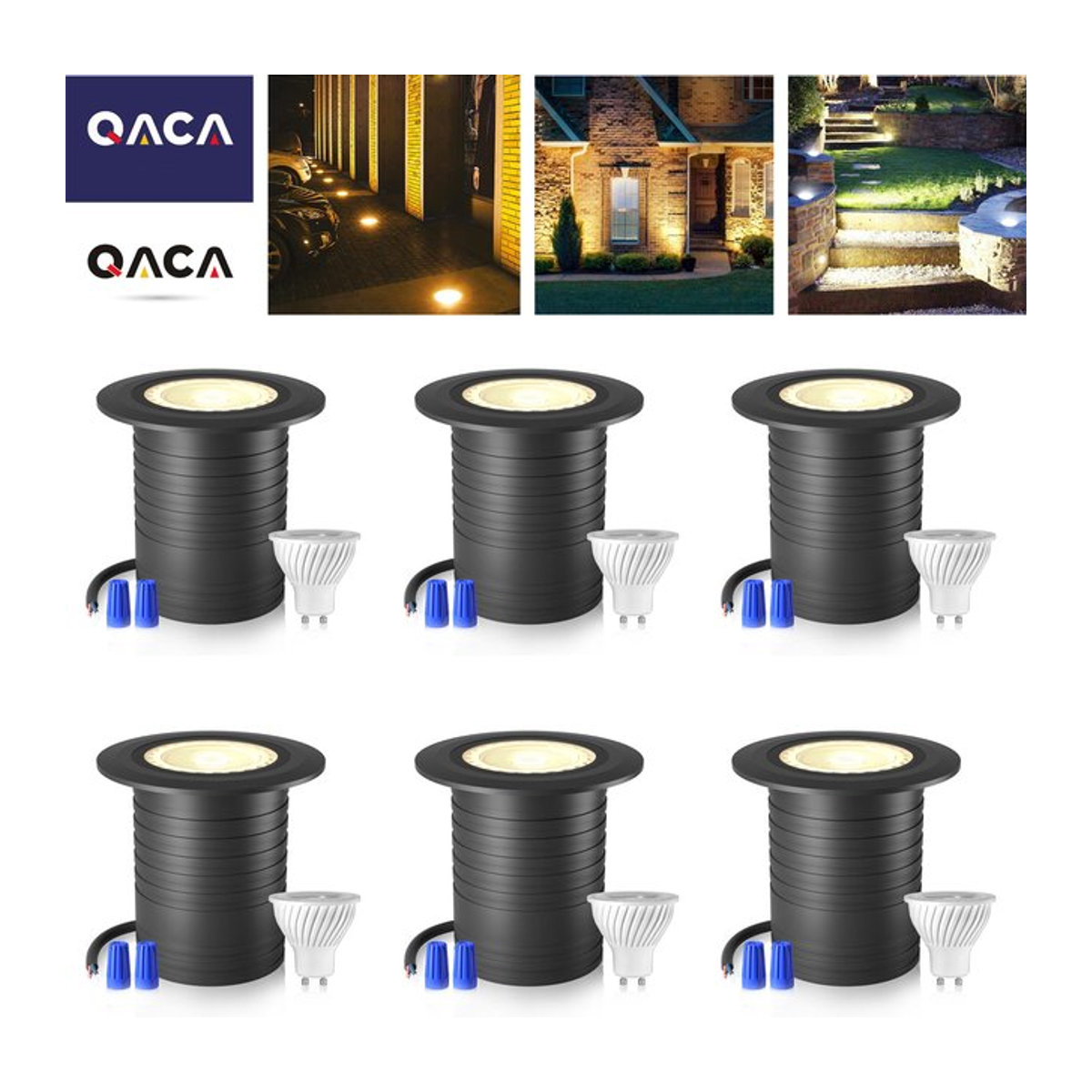 QACA 6er-Pack LED-Landschaftsbeleuchtung Schwarz mit Glas, IP67 wasserdichte Brunnenlampen für Garten und Außenbereich - Bild 1