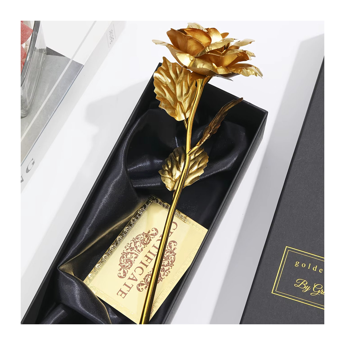 QCQHDU Ewige Folien-Rose in Rot und Gold mit Geschenkbox und Karte als Dekoration für Valentinstag und Muttertag - Bild 1
