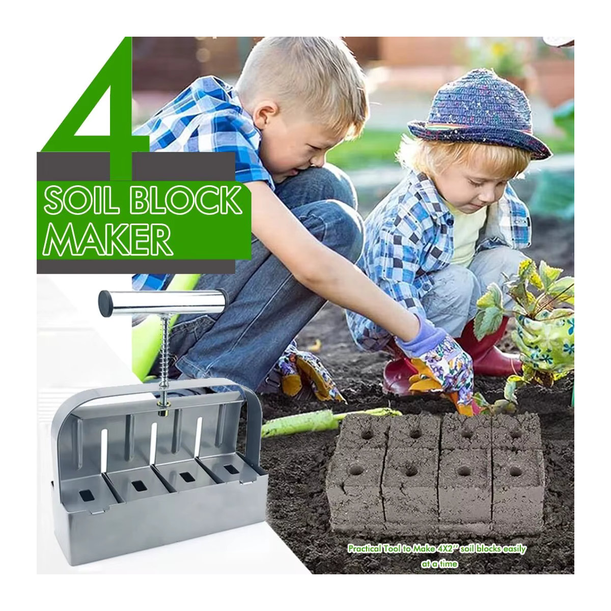 QDS Handheld-Bodenblockhersteller für Sämlinge, 5,1 cm Bodenblockierwerkzeug für Setzlinge und Gewächshäuser - Bild 2