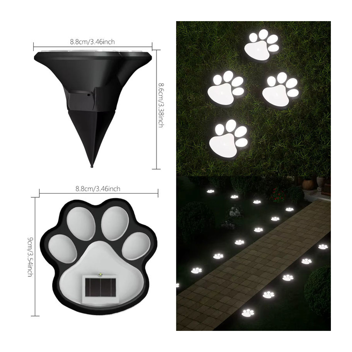 QHSPE Solar-Rasenleuchte LED Hundepfote Schwarz für Garten und Außenbereich - Bild 6
