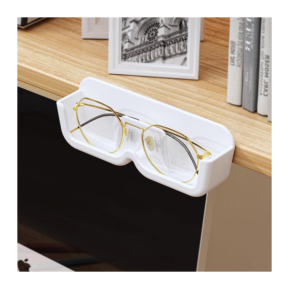 QI CHEN Glas-Vitrine zur Wandmontage für Brillen und Sonnenbrillen, transparent und weiß, minimalistisches Design - Bild 2