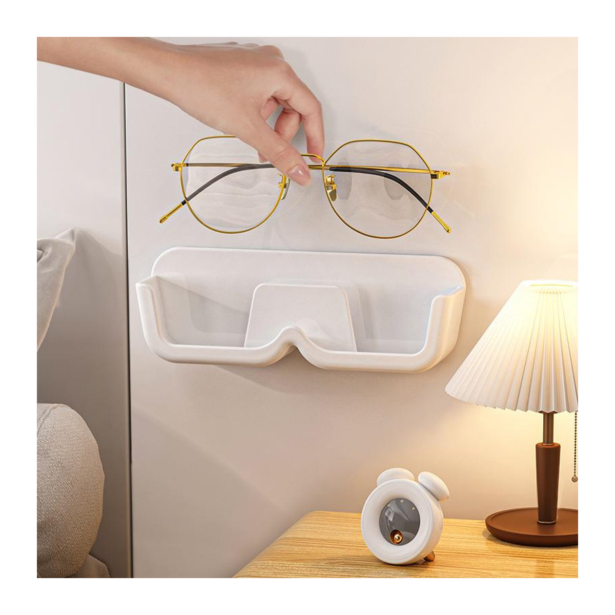 QI CHEN Glas-Vitrine zur Wandmontage für Brillen und Sonnenbrillen, transparent und weiß, minimalistisches Design - Bild 4