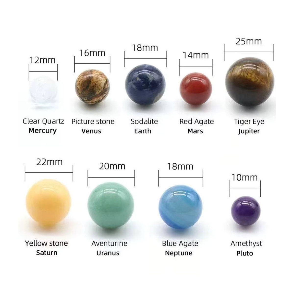 QIAO Kristallkugel-Set mit 9 Planeten des Sonnensystems als dekoratives Modell aus mehrfarbigen Edelsteinen - Bild 2