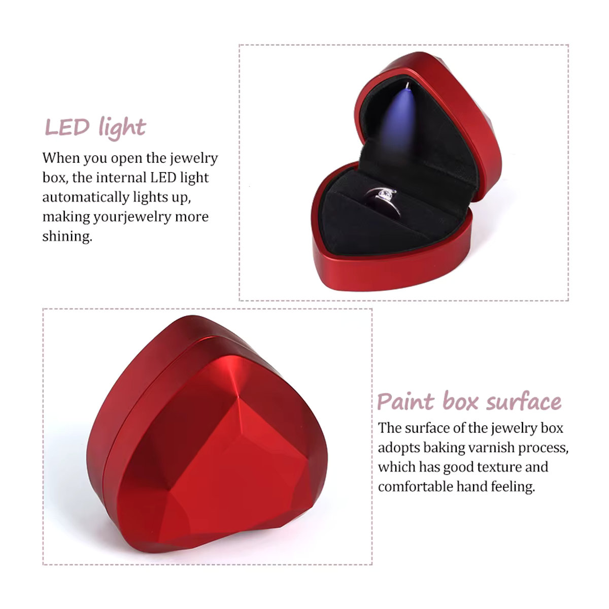 QIAO LED-Lichtringbox aus Samt in Gold für Schmuck-Display und Geschenke, quadratisch - Bild 2