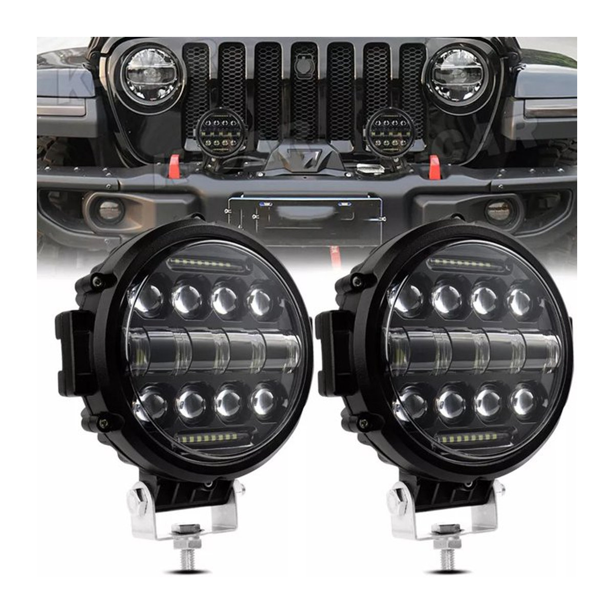 QIDEWIN 7 Zoll 60 W runde LED-Arbeitsleuchte mit verstellbarer Montagehalterung als superhelle Offroad-LED-Strahler und Tagfahrlicht - Bild 1