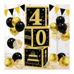 QIFU Geburtstag Party Dekoration Papier Box in Schwarz Gold mit Zahlen für Kinder und Erwachsene