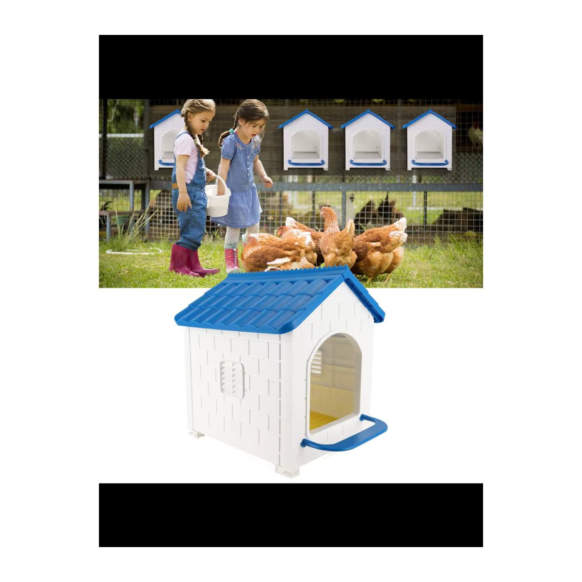 Qiilu Hühnerstallbox aus Kunststoff mit Sitzstange und geneigtem Dach, Einzelfach-Nistbox für Geflügel in Weiß oder Blau - Bild 7