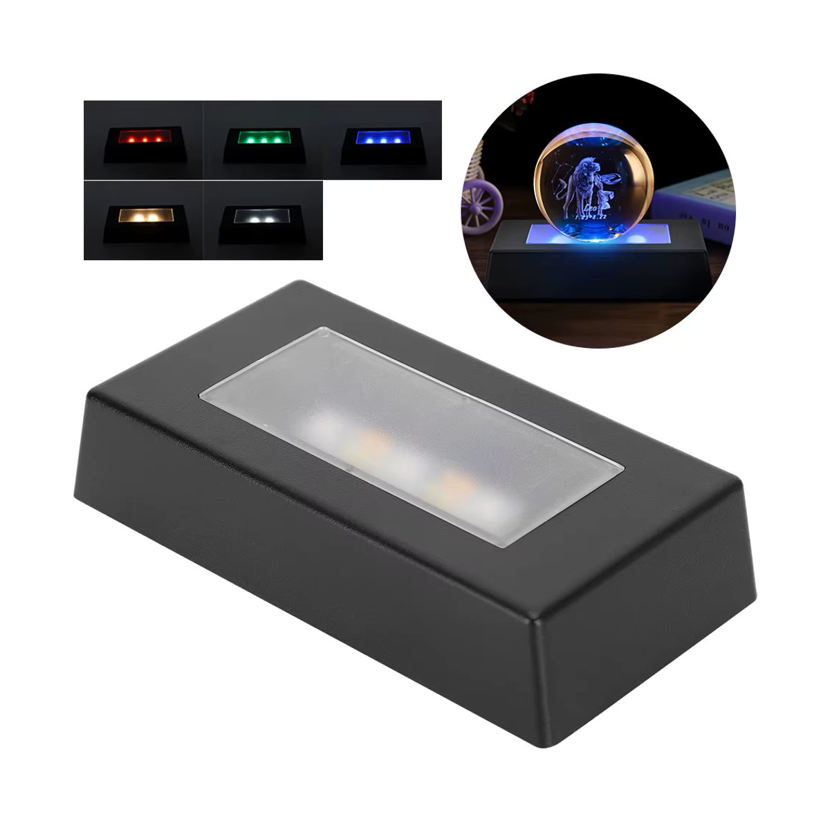 Qiilu LED-Display-Sockel mit Farbwechsel für 3D-Kristallstatuen und Schmuck, Schwarz, Rechteckig - Bild 6