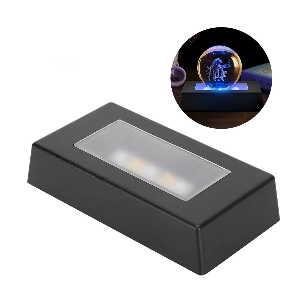 Qiilu LED-Display-Sockel mit Farbwechsel für 3D-Kristallstatuen und Schmuck, Schwarz, Rechteckig - Bild 7