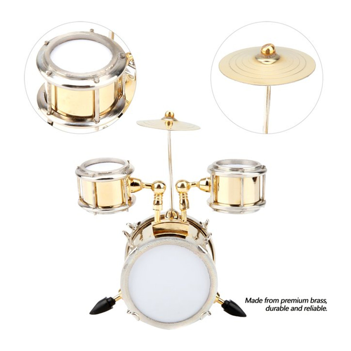 Qiilu Miniatur Schlagzeug Set aus Messing in Gold als dekoratives Musikinstrument Ornament - Bild 1