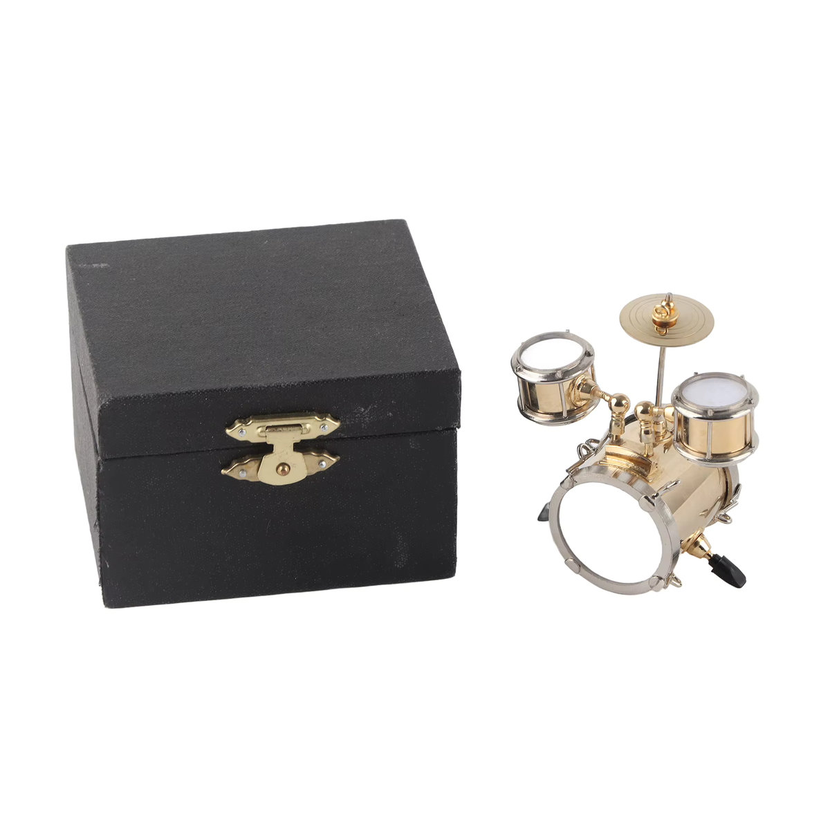 Qiilu Miniatur Schlagzeug Set aus Messing in Gold als dekoratives Musikinstrument Ornament - Bild 2