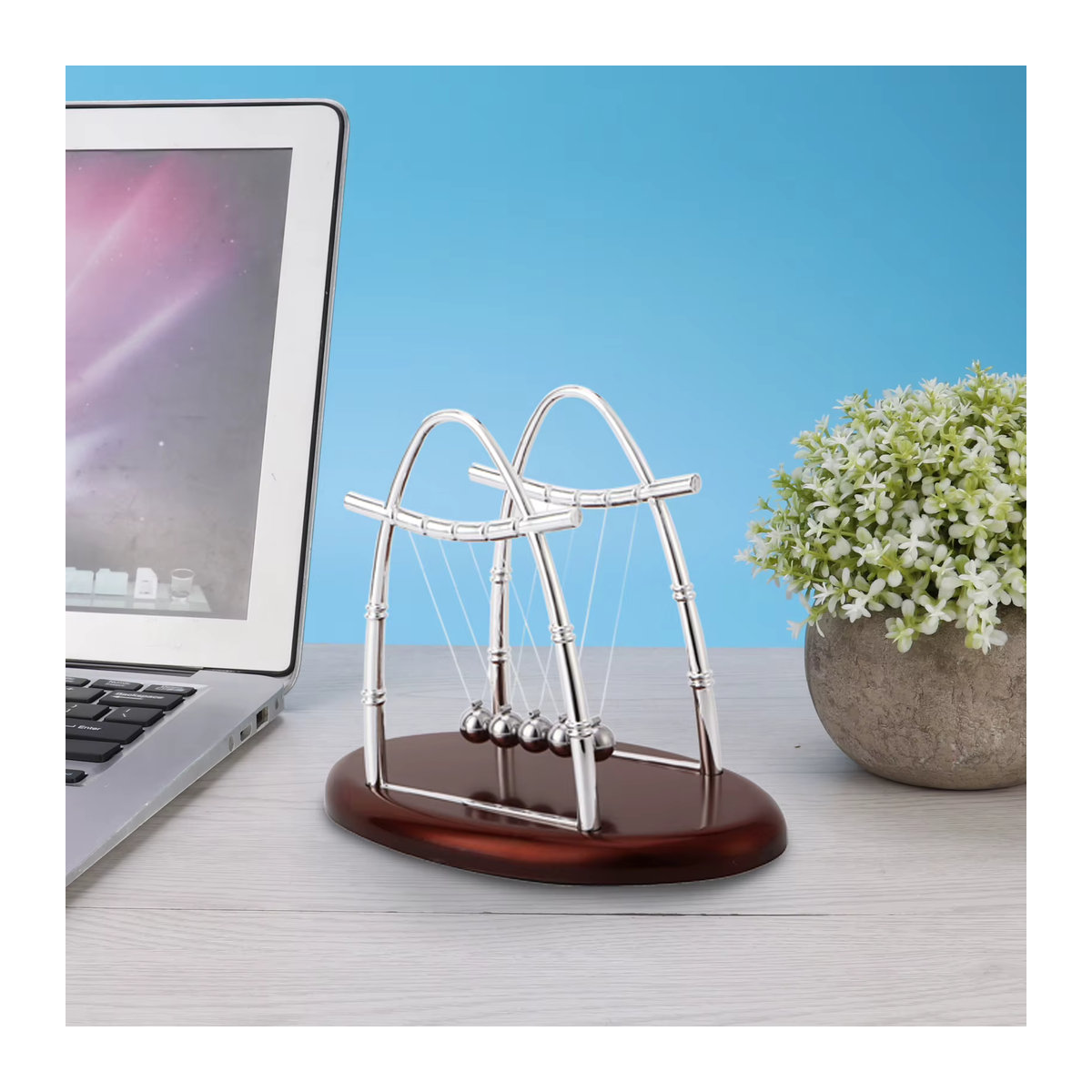 Qiilu Newtons Wiege Physik Pendel aus Metall in Silber als Schreibtisch-Ornament - Bild 6